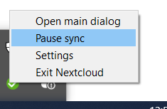 the right-click sync client menu