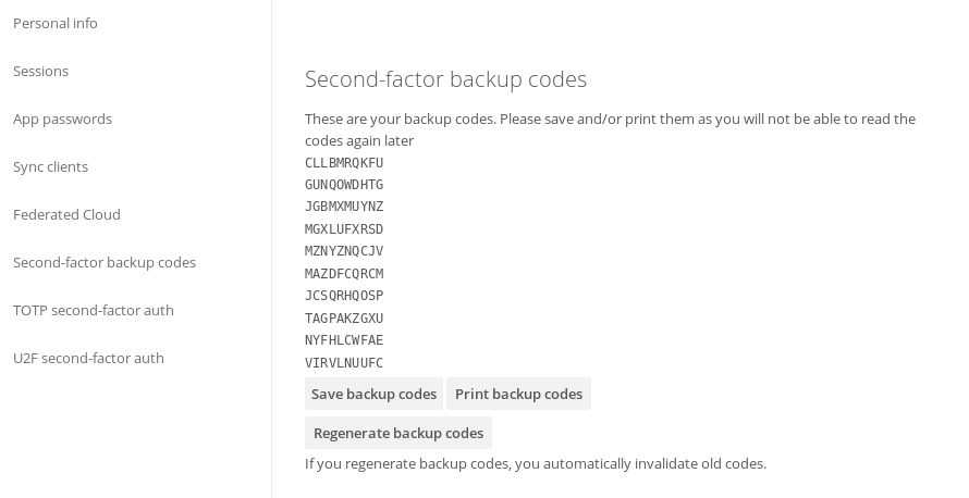 2FA backup codes