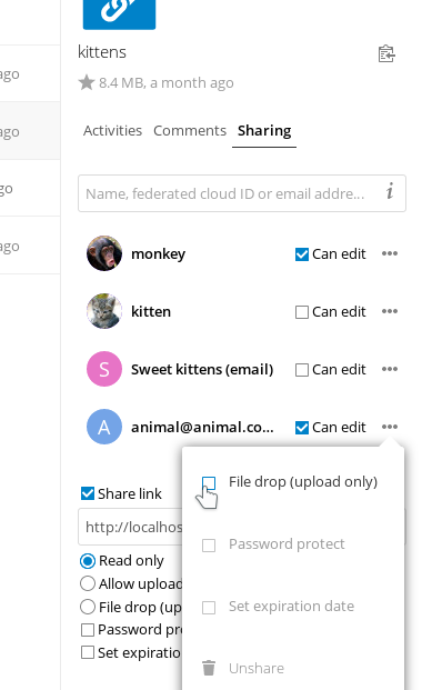 screenshot of multiple sharing links