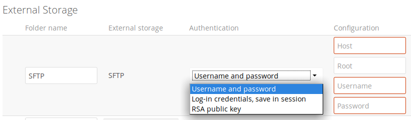 Generating an RSA key pair in the SFTP configuration.