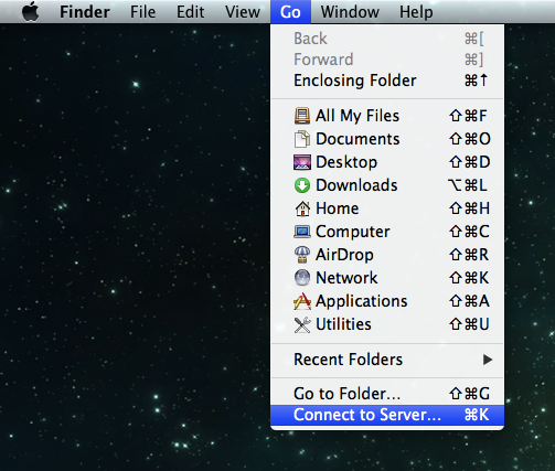 Eingabe der Serveradresse im Mac OS X Finder