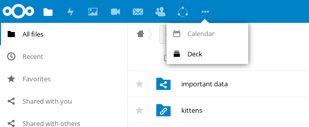 screenshot of apps menu at top-left of Nextcloud Web GUI