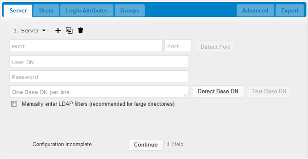 LDAP wizard, server tab