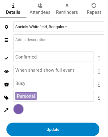 Details tab in Calendar sidebar