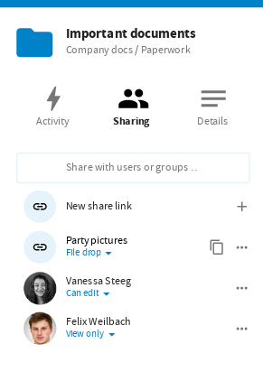Proposed sharing tab in the sidebar