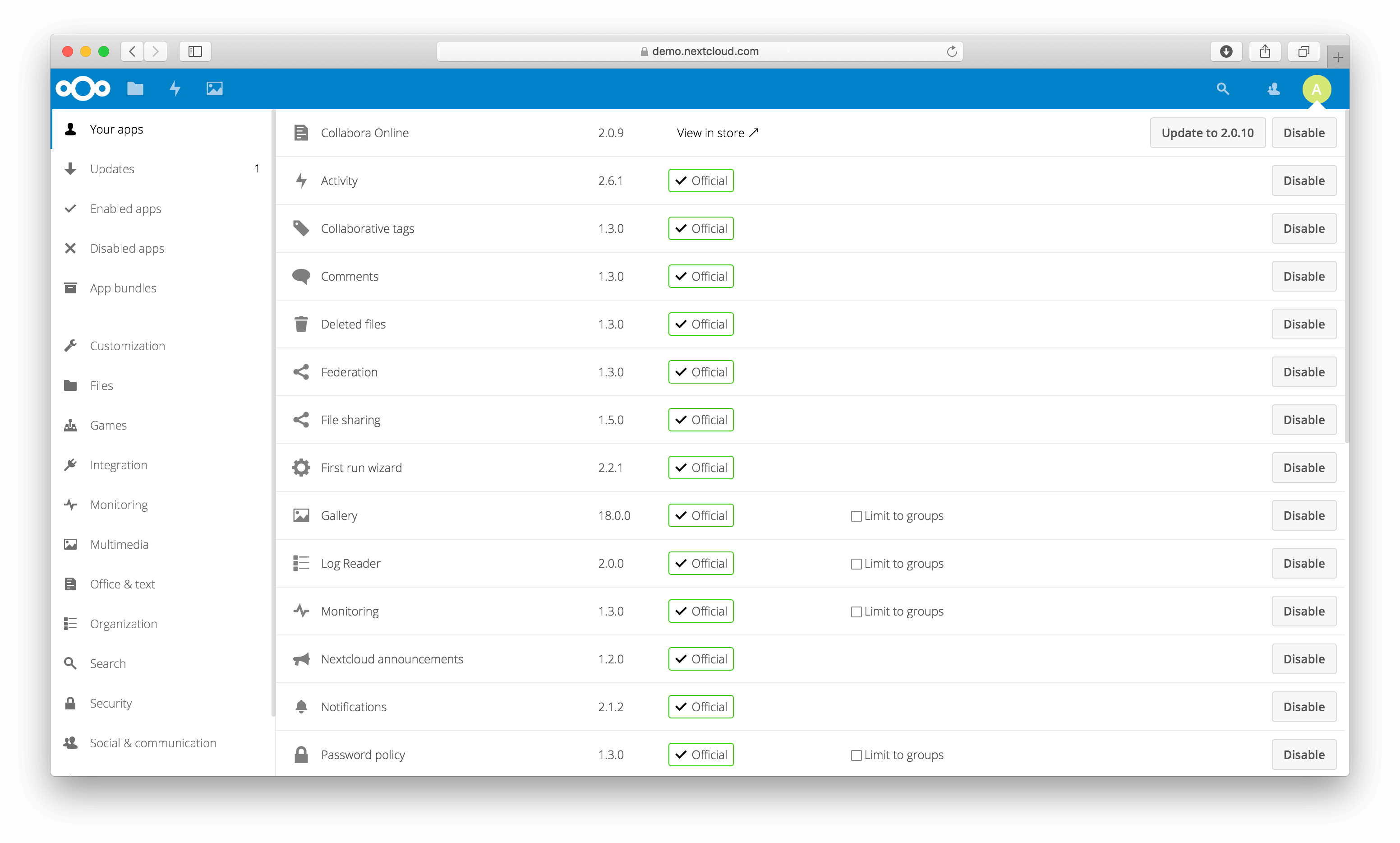 Apps management — Nextcloud latest Administration Manual latest documentation