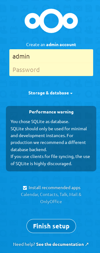 Installation Wizard — Nextcloud Latest Administration Manual Latest 