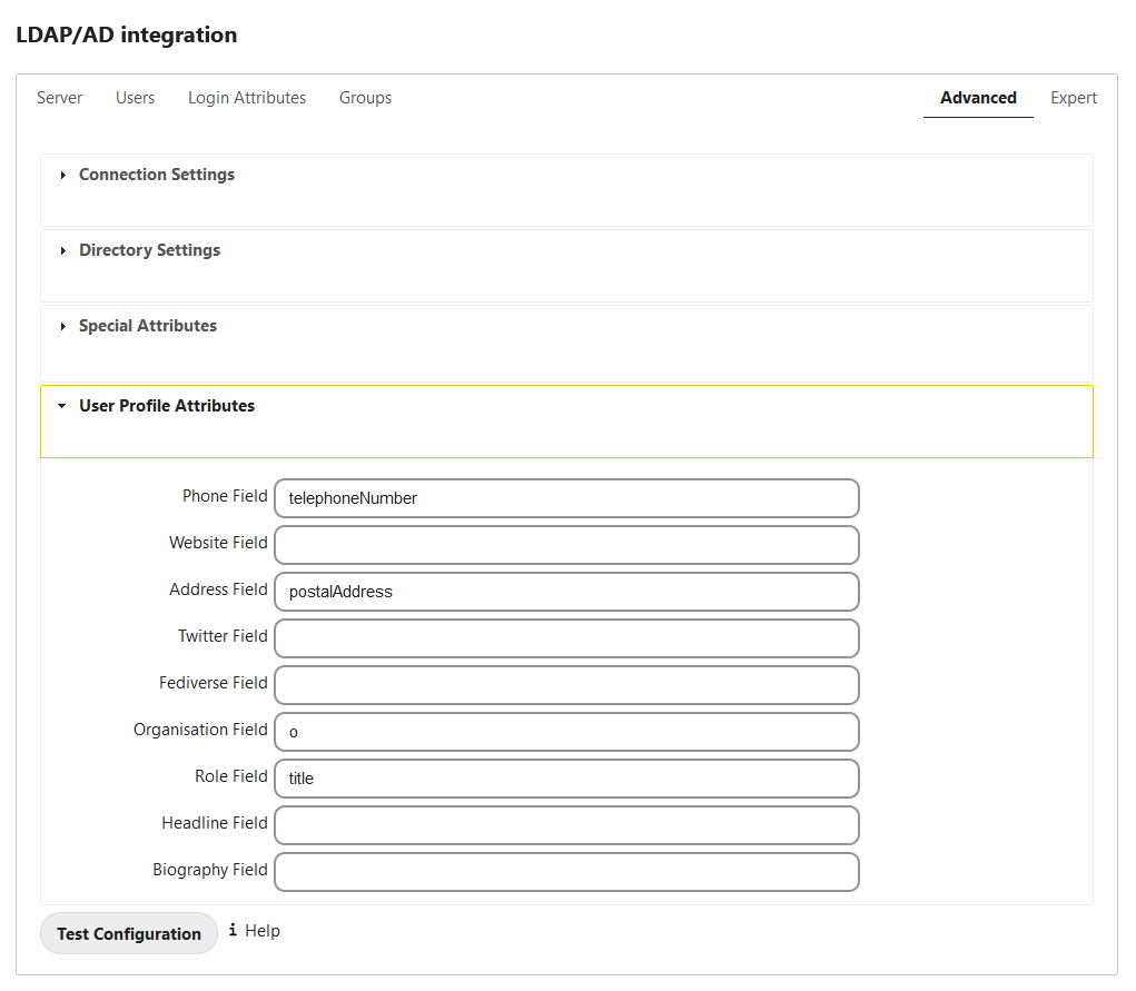 User Profile Attributes.