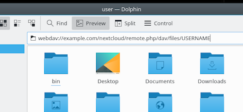 Bildschirmfoto der Konfiguration des Dolphin-Dateimanagers für die Verwendung von WebDAV