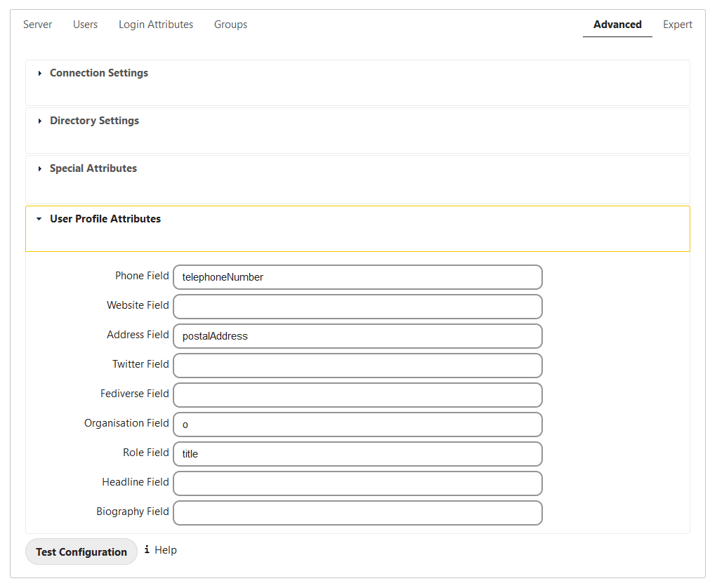 User Profile Attributes.