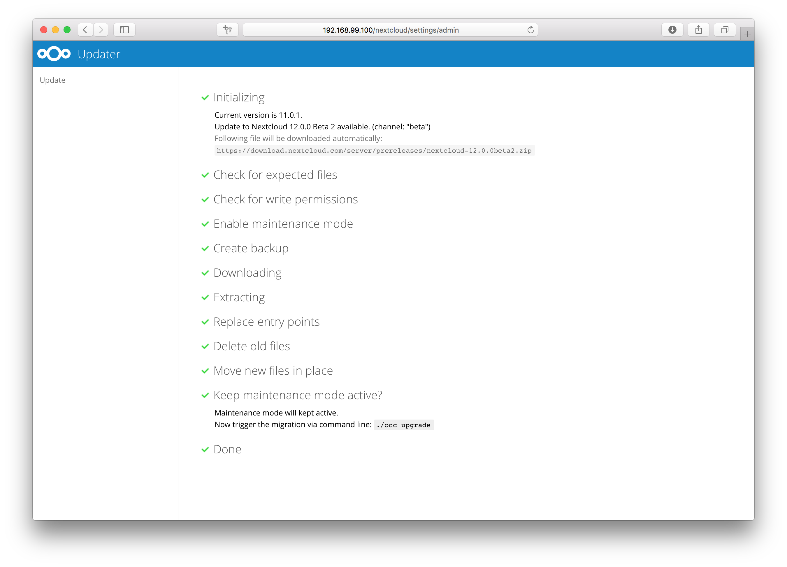 Upgrade via built-in updater — Nextcloud latest Administration 