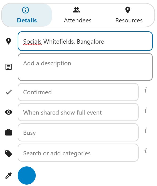 Details tab in Calendar sidebar