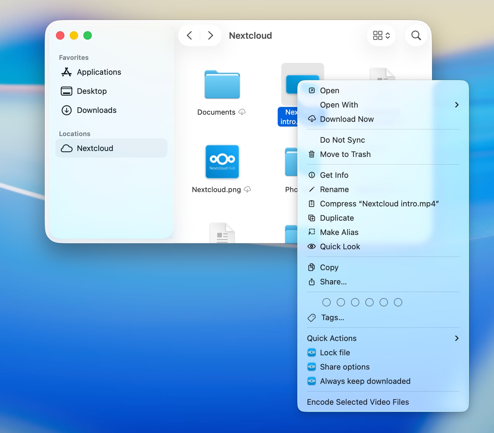 Screenshot of Finder with an open context menu