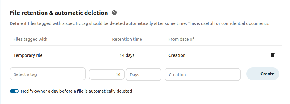 Sample rule to delete files after 14 days.