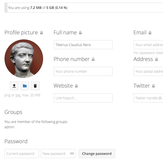 screenshot of users Personal settings page