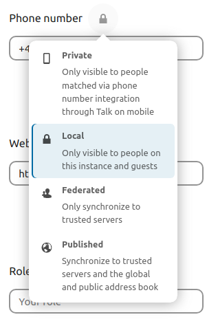 screenshot of scope dropdown on personal information form field